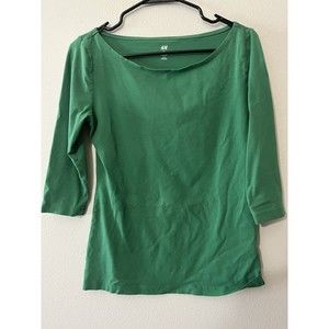 H&M Women Solid Top Green 3/4 Sleeve T-Shirt Large